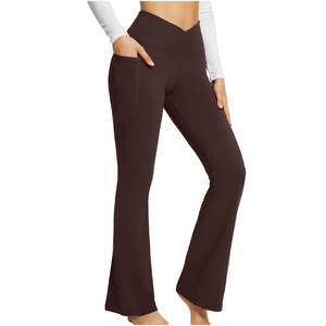 Pantalon évasé taille haute pour femme, couleur unie, coupe ample, longueur complète, pantalon de yoga avec poches, style décontracté, vêtements de printemps - Product Image 2