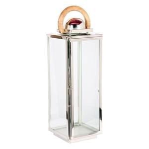 Lanterne extérieure en acier inoxydable poli de haute qualité finition métallisée argentée bougeoirs d'éclairage de Noël bocaux à bougies en bois - Product Image 4