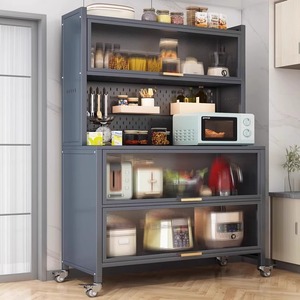 <b>Kitchen</b> Multi-functional Modular Adjustable Foldable Storage Rack Multi-Layer <b>Sideboard</b> Cabinet Dust-Proof Design Modern Black - Product Image 3