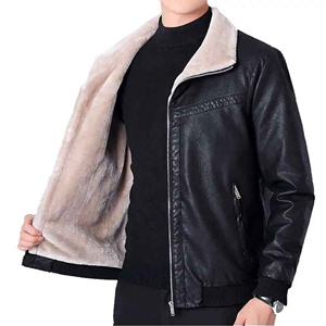 Veste en cuir de fourrure de vachette véritable pour hommes Veste à fermeture éclair de grande taille en couleur radis brun doux et confortable pour hommes - Product Image 2