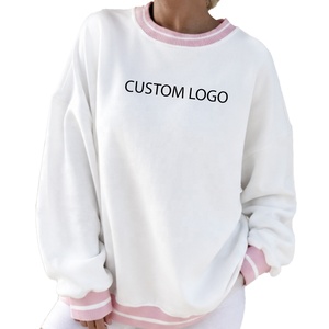 Sweat-shirt blanc oversize à col rond, coupe décontractée, manches longues, pull doux en molleton avec motif lettres, logo personnalisé - Product Image 1