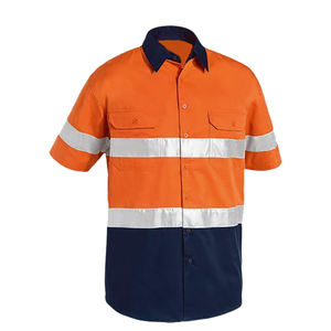 <b>Men</b> Hi Vis Orange Navy <b>Short</b> <b>Sleeve</b> <b>Shirts</b> Reflective Work Wear Safety <b>Shirt</b> - Product Image 6