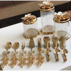 Feuille Designer métal laiton Base bordure décoration de la maison épices bidons couverture écologique meilleure qualité verre transparent pot de cuisine - Product Image 4