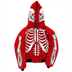 Felpa con Cappuccio Unisex Horror con Zip, Stile Hip Hop Goth Grunge Punk Rock, Motivo Scheletro per Halloween - Product Image 3