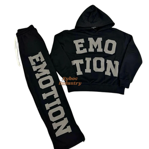 Ensembles de sweat à capuche et de pantalons pour hommes respirant biologique 420 coton GSM élégant sérigraphie personnalisée surdimensionné à capuche garçons pantalon évasé - Product Image 3