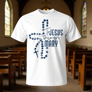 T-Shirt Religiosa Cristiana con Croce di Gesù Attraverso Maria, Prodotto Promozionale - Product Image 3