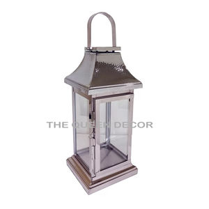 Fancy Stylish Aluminio Metal Único Cuadrado Pilar Forma Plateado Vela decorativa Linterna Calidad Premium - Product Image 3