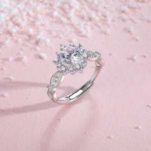 Jeulia Vintage Halo <b>Snow</b> Open Ring-Milgrain Sterling Silver Round Cut Gemstone Fashion Ring - Product Image 6