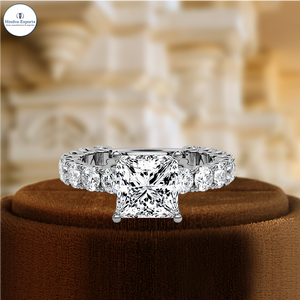 แหวนหมั้นเพชรเพาะเลี้ยง 1 กะรัต รับรองโดย IGI แหวนครบรอบแต่งงาน แหวนแต่งงานทรงเจ้าหญิงประดับเพชรแบบ Pave แหวนทองคำขาว 14k - Product Image 1