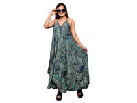 Vestido Maxi de Seda Tejida Estilo Bohemio Indio Y2K, Talla Única, Estampado Tropical, Cuello en V, Manga con Volantes, Sexy y Dulce, Estilo Coreano de Verano