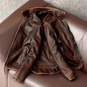 Chaqueta de Cuero Genuino para Hombre, Estilo Vintage, Color Marrón, 100% Piel de Vaca, Entallada, con Capucha y Cuello Alto, Transpirable, para Otoño - Product Image 3