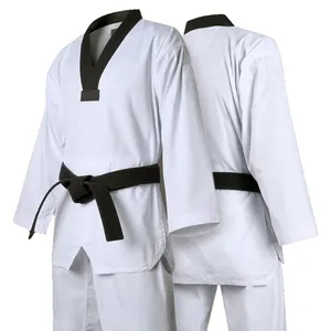 까만 v-목 무술 Tae kwon를 가진 주문 면/폴리에스테 백색 포함되는 획uniform (재킷과 바지) 벨트를 하십시오