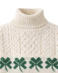 Manufacturer Premium <b>Women</b> Turtleneck <b>Cable</b> <b>Knit</b> Sweater Soft Warm Winter Pullover Casual Fashion Top With Green Clover Pattern - Product Image 5