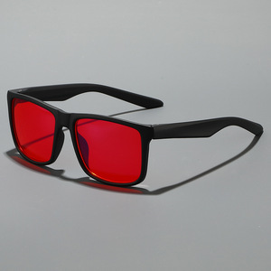 Square Frame Red Lens Sunglasses Full Rim Anti Uv Protection Unisex Adult <b>Eyewear</b> Lightweight Design - Product Image 4