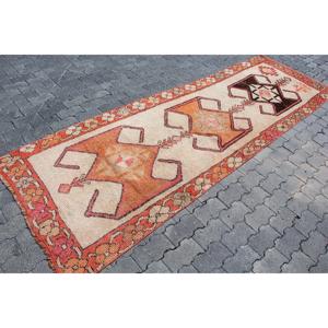 Alfombra Turca de 3.4x10.6 pies, Alfombra Vintage, Alfombra de Lana con Diseño de Camuflaje Naranja Marrón - Product Image 3