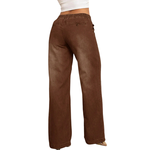Jean en denim marron pour femme, taille mi-haute, coupe droite décontractée, respirant, 100% coton, couleur unie, lavage vintage, automne - Product Image 2