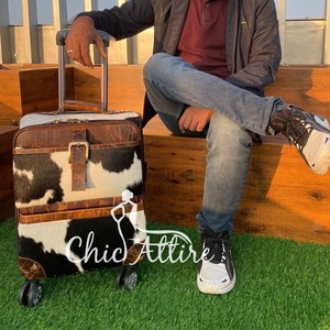 Trending Travel Luggage High Quality 100% Genuine Leather Trolley Travel Luggage Suitcases Travelling Bags for Men Women - Product Image 1