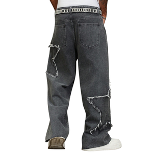 <b>Mens</b> Loose Fit Black Denim <b>Jeans</b> Distressed Ripped Frayed Detail Washed Streetwear Casual Fashion Pants For <b>Men</b> Modern Urban - Product Image 2