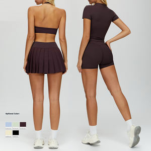 Custom Groothandel Sportkleding Plus Size Yoga Sets Sport Rits Top Fitness Shorts Actieve Kleding Tennisrok Gym Kleding Voor Vrouwen - Product Image 2