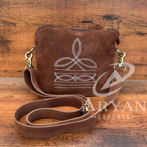 <b>Christmas</b> Sale 2024 New Handmade Brown Genuine Suede Leather Boot Stitch Crossbody Purse for Women Western High Quality Handbags - Product Image 1