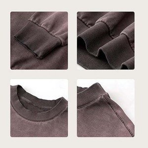 Sweat-shirts basiques à col rond pour hommes, 100% coton, 380 GSM, délavés à l'acide, avec logo personnalisé, prix abordable, collection Hiver 2026 - Product Image 3