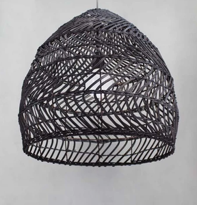 โคมไฟหวายสีดำทำมือ โคมไฟห้อยเพดานสไตล์มินิมอล ตกแต่งบ้านและสวน - Product Image 2