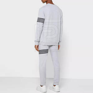 Grey Sweat Suit Men's Pullover <b>Drop</b> Shoulder 100% Cotton Crewneck Tracksuit Breathable Quick Dry Custom Printing Tracksuit - Product Image 2