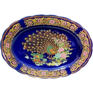 Piatto in Porcellana con Design a Pavone, Placcato Oro Marocchino, Regalo <span class=keywords><strong>Vintage</strong></span> Giapponese, Piatto per Frutta Secca - Product Image 1