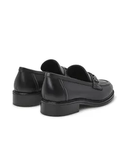Loafer Made In Italy With Premium Black Leather Enhanced By The Silver-tone Metal Buckle With Logo For Wholesale