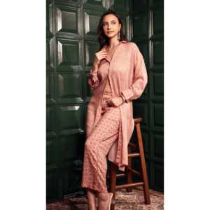 Conjunto Casual Moderno Stardust Mocha de 2 Piezas, Top y Pantalones de Crepé de Viscosa/Algodón Estampado de Manga Larga, Tallas XS-XXL, Ropa de Verano - Product Image 5