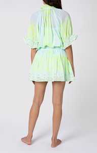 Precio al por mayor Nueva colección Mini Vestido de manga corta Diseño único Volante Ecológico Cintura natural Botón tejido - Product Image 4