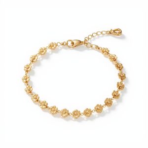 Bracelet chaîne florale ajustable en or jaune 14 carats pour femmes avec des maillons de fleurs délicats, certifié GIA, bijoux fins - Product Image 6