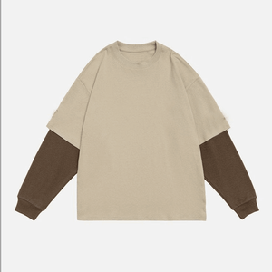 Camiseta Vintage de manga larga de doble capa para hombre, personalizada, de alta calidad, 100% algodón, de gran tamaño, lavado ácido, diseño cuadrado a rayas - Product Image 3