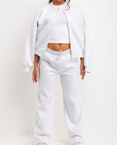 เสื้อสเวตเตอร์บอมเบอร์แบบมีซิปคอกลมแขนยาวโชว์ไหล่กางเกงเอวสูงขาตรง - Product Image 3