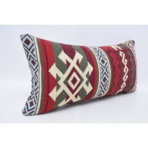 Red Wool Pillow Traditional Geometric Pattern 12x24 Inches Portable Decorative <b>Cushion</b> for Bedding Vintage Style for Christmas - Product Image 3