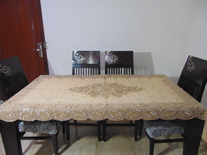 ผ้าปูโต๊ะ6-Seater รับประทานอาหารปักสีทองทำด้วยมือหรูหราผ้าปูโต๊ะสำหรับงานเลี้ยงในบ้านและงานแต่งงาน - Product Image 2