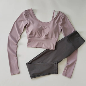 2 uds. Conjunto de Yoga para mujer, traje deportivo, ropa de entrenamiento, Top corto de manga larga para gimnasio, mallas de cintura alta, conjunto deportivo para Fitness, ropa de Yoga - Product Image 6