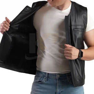 Chaleco de cuero sin mangas Vintage Color personalizado Logotipo personalizado de alta calidad Chaleco de cuero transpirable para hombres - Product Image 4