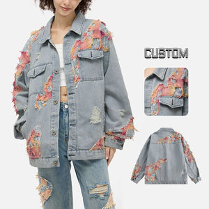 Veste en jean bleu pour femmes avec plusieurs accents de fermeture éclair, veste en jean courte de style moto, vêtements d'extérieur tendance, veste à manches longues pour femmes - Product Image 5