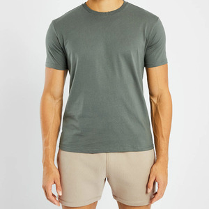 Camisetas de hombre de corte regular color verde oliva, precio de fábrica al por mayor, mezcla de algodón, transpirables, para gimnasio y ropa de calle, camisetas de verano para hombre - Product Image 1
