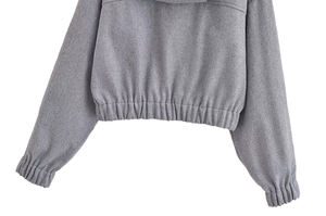 Sudadera con capucha de manga larga a la moda informal para mujer con cremallera Fly Drop Shoulder Design bordado sólido ácido lavado con capucha - Product Image 5