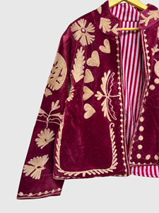 เสื้อแจ็คเก็ตกำมะหยี่ปักลายดอกไม้ แขนยาวทรงปีกค้างคาว ไซส์ใหญ่สำหรับผู้ใหญ่ เสื้อผ้าฤดูหนาว ทำมือ สไตล์โบโฮชิค - Product Image 5