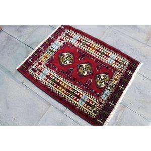 2.2x2.7 ft Turkish Vintage Rug, Small Rug, <b>Red</b> Blue Floral <b>Wool</b> Rug - Product Image 2