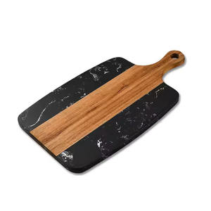 Vente en gros Planche à charcuterie en bois d'acacia et pierre Plateau de service carré style nature avec poignée pour fruits et mariages - Product Image 5