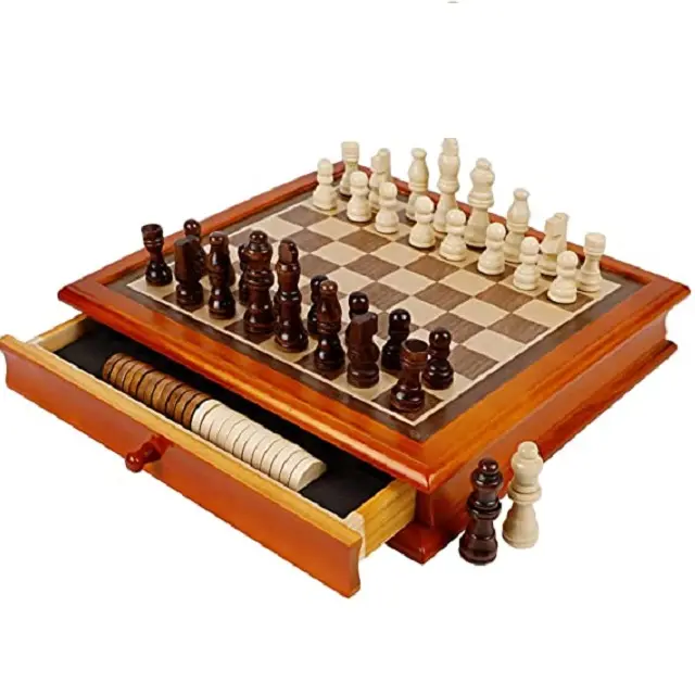 مجموعة ألعاب الشطرنج من المصنع مباشرة بالجملة مع مجموعة ألواح الشطرنج من الخشب البني المضاد للخدش ، مجموعة الشطرنج الدولية