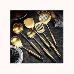 <b>Stainless</b> <b>Steel</b> Gold Plated Eco-Friendly 6-Piece Royal Western Style Serving <b>Utensils</b> Set with Hanging Hole Handle - Product Image 1