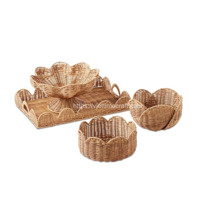 Eco Friendly Set Wicker Scalloped Storage