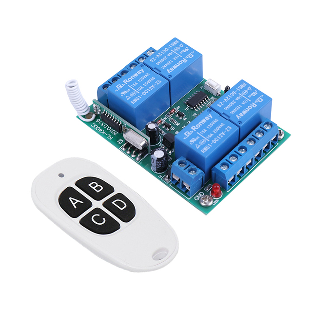 433MHz Garage Door RF Remote Controller 4Ch Channel Wireless Receiver ON/OFF Switch for Date Door