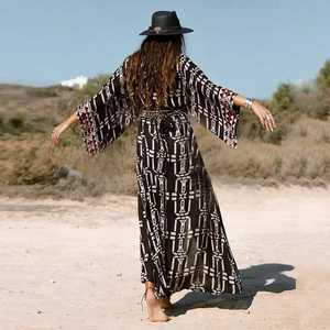 New Arrival Vintage Silk Kimono Robe Nightwear Polyester Dressing Gown Beachwear Bikini <b>Cover</b> <b>up</b> Robe Summer Wear Floral Bathing - Product Image 4