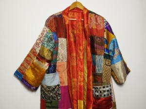 ชุดคลุมกิโมโนผ้าไหมลายส่าหรีสำหรับผู้หญิงเสื้อคลุมอาบน้ำสไตล์โบฮีเมียนแบบรีไซเคิลน้ำหนักเบาชุดคลุมสำหรับชายหาดฤดูใบไม้ร่วง - Product Image 5